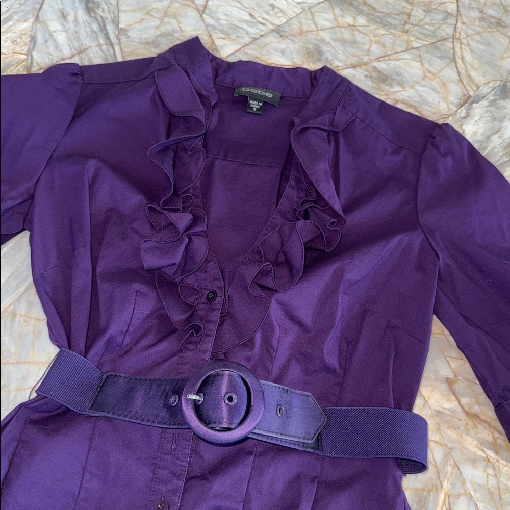Bebe‎ Deep Purple Ruffle Top Small - Picture 5 of 14
